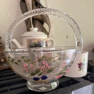 Handcrafted Glass Basket with Floral Design